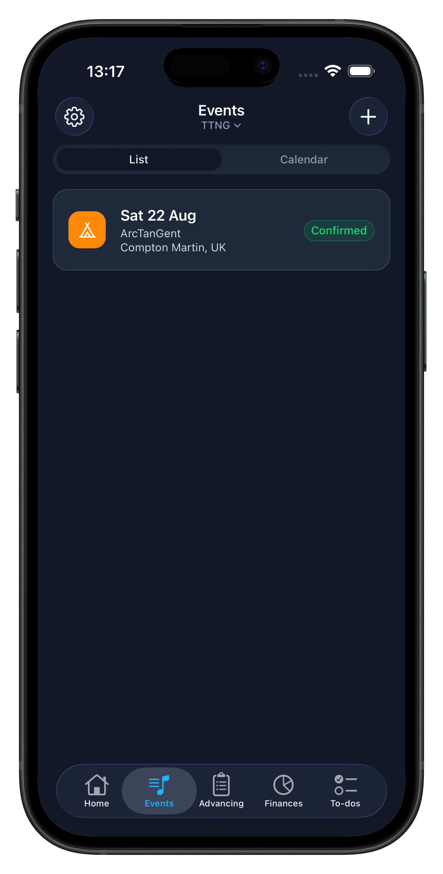 TourNote events list screenshot